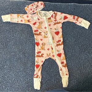 Caden Lane Pink Dog Print Valentine’s Day Footie